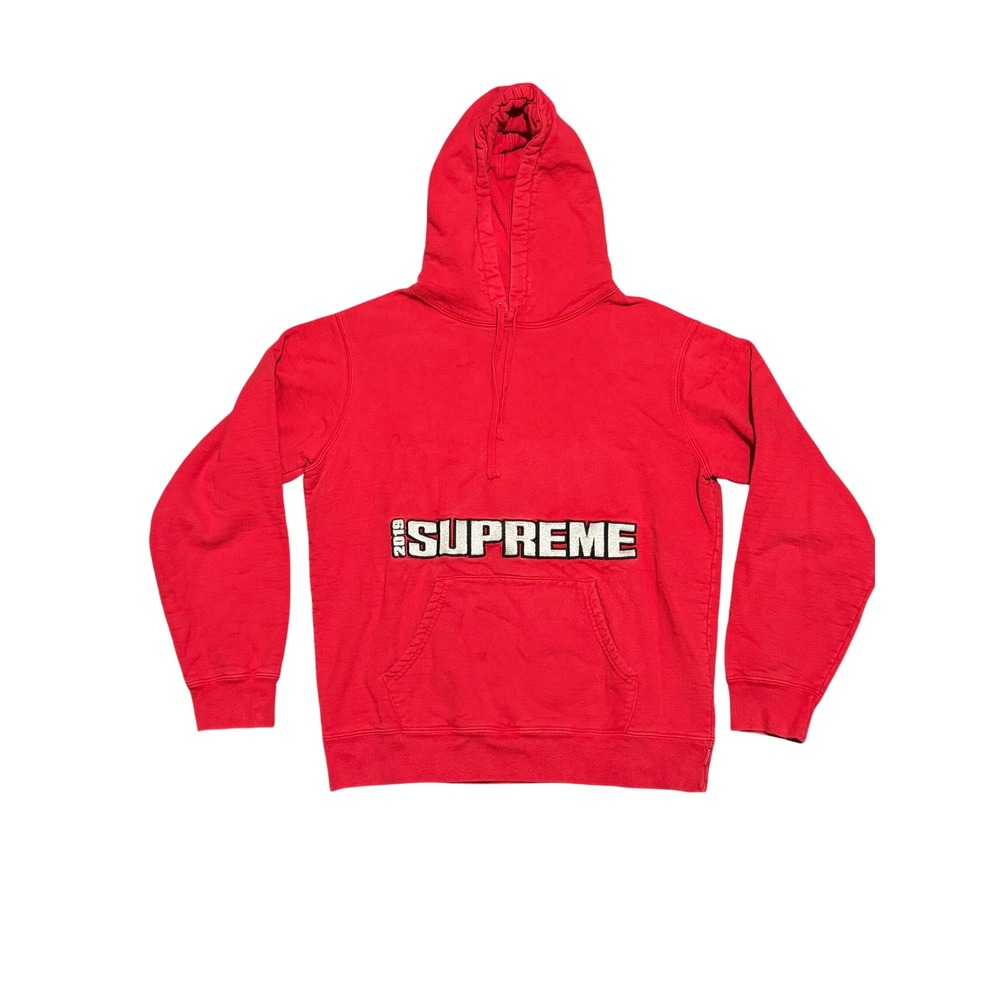 Supreme 2019 Block Logo Hoodie Red Mens Medium FW19 Pullover Sweatshirt